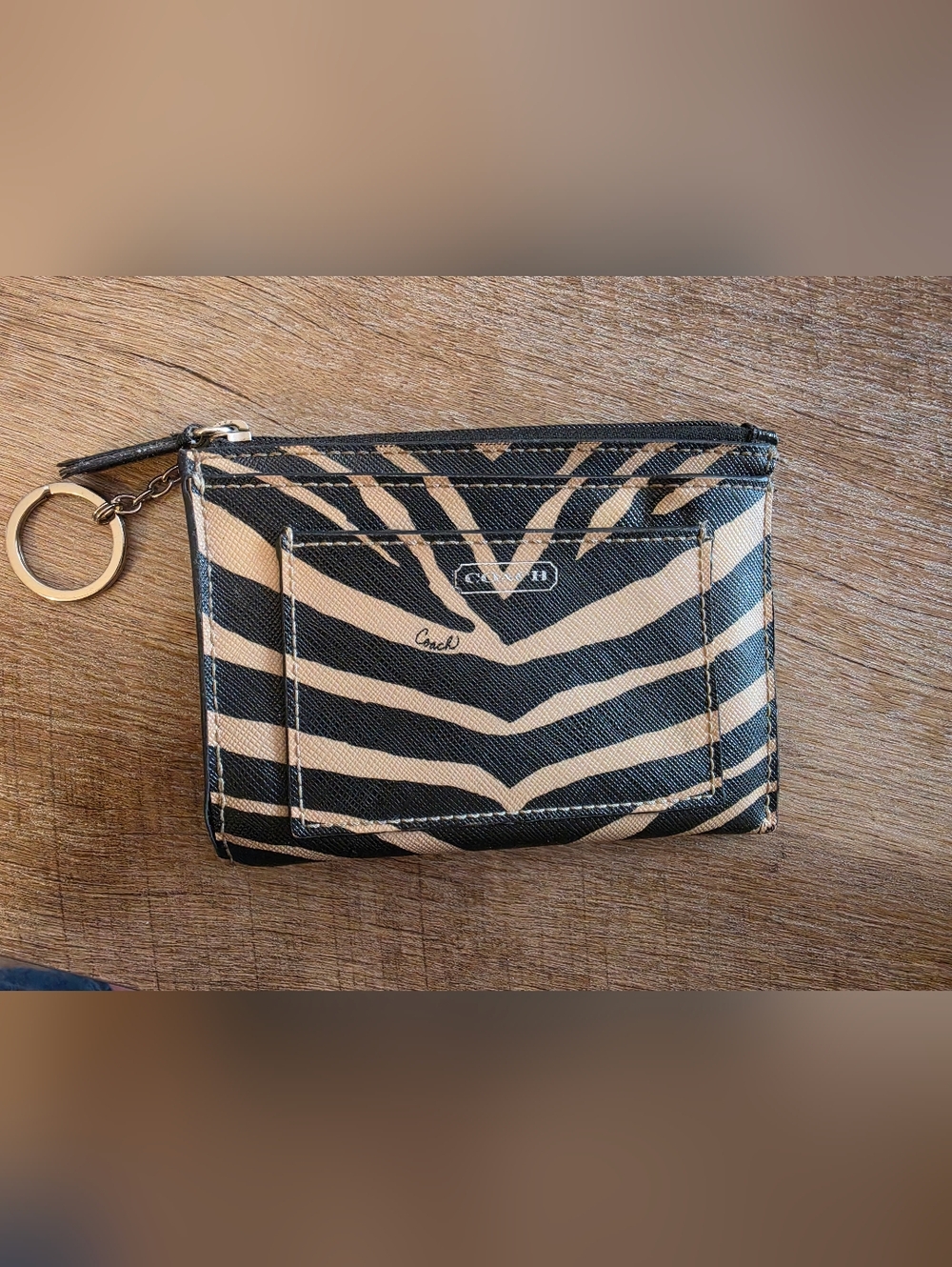 Coach Zebra Print Card Case Wallet - Black & Tan
